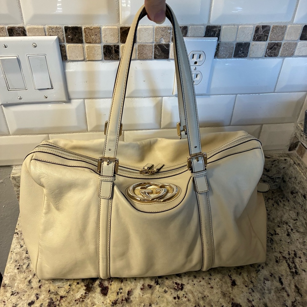 Gucci Britt Boston Cream Leather Women's Bag - Picture 3 of 12